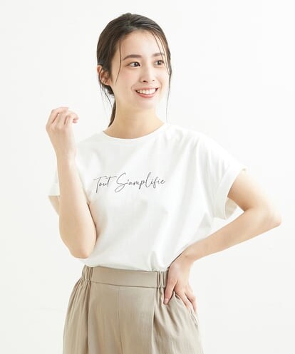 F1KGS06075  【小さいサイズ】フレンチスリーブロゴTシャツ/洗える