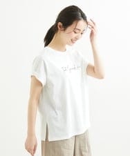 F1KGS06075 MK MICHEL KLEIN(小さいサイズ)(メゾン ドゥ サンク) 【小さいサイズ】フレンチスリーブロゴTシャツ/洗える ホワイト