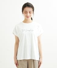 F1KGS06075 MK MICHEL KLEIN(小さいサイズ)(メゾン ドゥ サンク) 【小さいサイズ】フレンチスリーブロゴTシャツ/洗える ホワイト