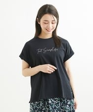 F1KGS06075 MK MICHEL KLEIN(小さいサイズ)(メゾン ドゥ サンク) 【小さいサイズ】フレンチスリーブロゴTシャツ/洗える ブラック