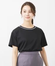 F1KGV50090 MK MICHEL KLEIN(小さいサイズ)(メゾン ドゥ サンク) 【小さいサイズ】配色ネックデザインTシャツ/接触冷感/洗える ホワイト