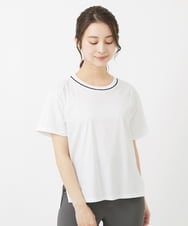 F1KGV50090 MK MICHEL KLEIN(小さいサイズ)(メゾン ドゥ サンク) 【小さいサイズ】配色ネックデザインTシャツ/接触冷感/洗える ホワイト