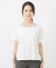 F1KGV50090 MK MICHEL KLEIN(小さいサイズ)(メゾン ドゥ サンク) 【小さいサイズ】配色ネックデザインTシャツ/接触冷感/洗える ホワイト