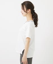 F1KGV50090 MK MICHEL KLEIN(小さいサイズ)(メゾン ドゥ サンク) 【小さいサイズ】配色ネックデザインTシャツ/接触冷感/洗える ホワイト