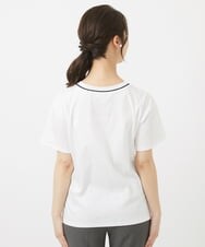 F1KGV50090 MK MICHEL KLEIN(小さいサイズ)(メゾン ドゥ サンク) 【小さいサイズ】配色ネックデザインTシャツ/接触冷感/洗える ホワイト