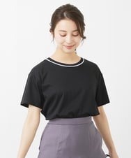 F1KGV50090 MK MICHEL KLEIN(小さいサイズ)(メゾン ドゥ サンク) 【小さいサイズ】配色ネックデザインTシャツ/接触冷感/洗える ブラック