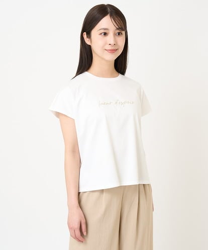 F1KGV60075  【小さいサイズ】フレンチスリーブ ロゴTシャツ/接触冷感/洗える/きれいめ派に