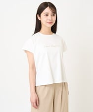 F1KGV60075 MK MICHEL KLEIN(小さいサイズ)(メゾン ドゥ サンク) 【小さいサイズ】フレンチスリーブ ロゴTシャツ/接触冷感/洗える/きれいめ派に ホワイト