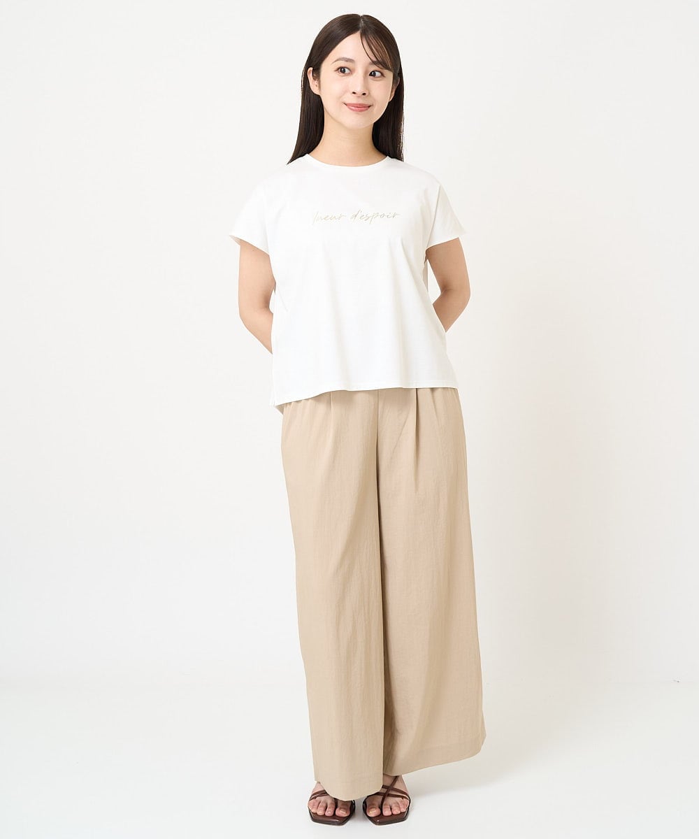 F1KGV60075 MK MICHEL KLEIN(小さいサイズ)(メゾン ドゥ サンク) 【小さいサイズ】フレンチスリーブ ロゴTシャツ/接触冷感/洗える/きれいめ派に ホワイト