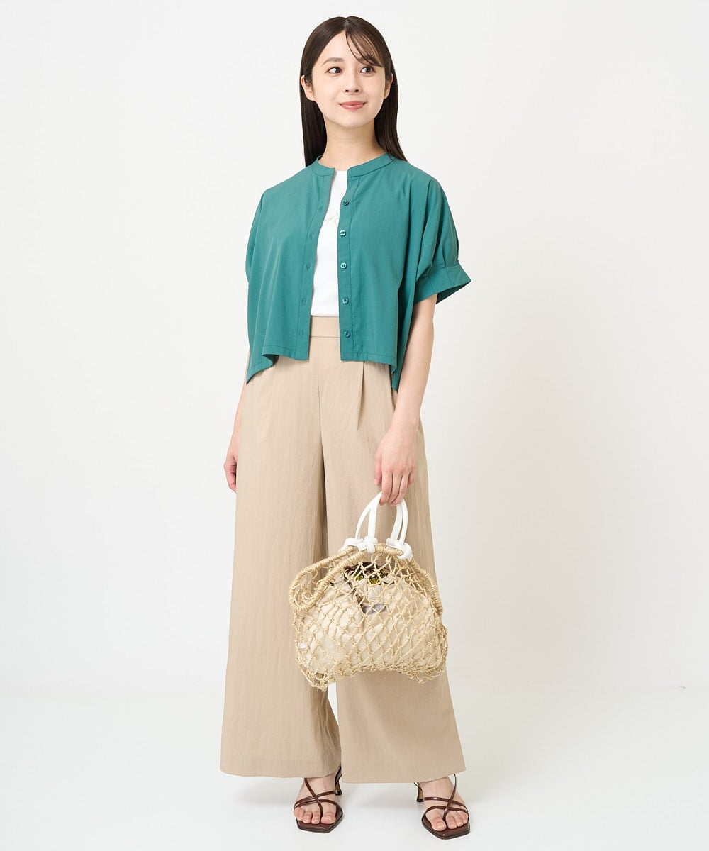 F1KGV60075 MK MICHEL KLEIN(小さいサイズ)(メゾン ドゥ サンク) 【小さいサイズ】フレンチスリーブ ロゴTシャツ/接触冷感/洗える/きれいめ派に ホワイト