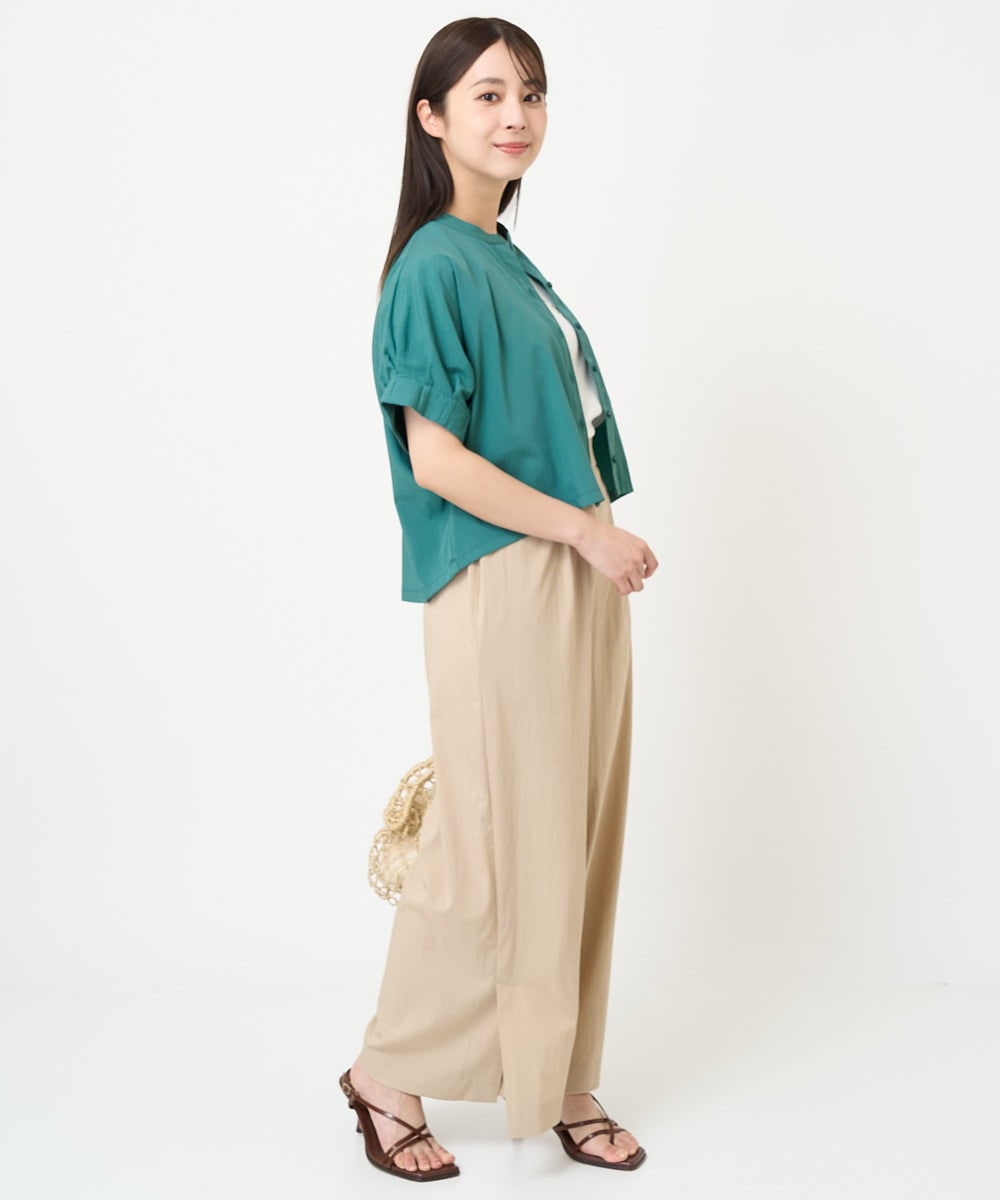 F1KGV60075 MK MICHEL KLEIN(小さいサイズ)(メゾン ドゥ サンク) 【小さいサイズ】フレンチスリーブ ロゴTシャツ/接触冷感/洗える/きれいめ派に ホワイト