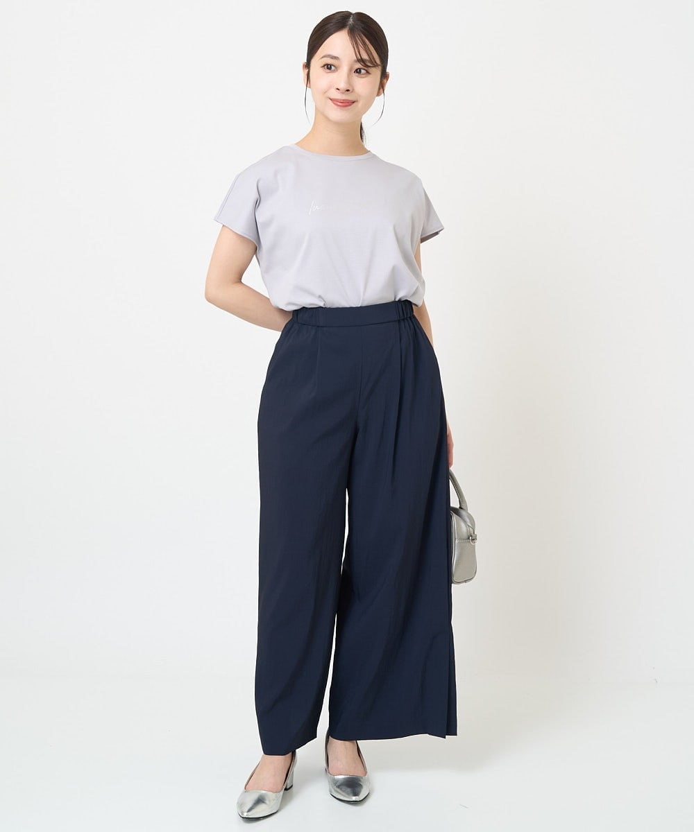 F1KGV60075 MK MICHEL KLEIN(小さいサイズ)(メゾン ドゥ サンク) 【小さいサイズ】フレンチスリーブ ロゴTシャツ/接触冷感/洗える/きれいめ派に ホワイト