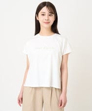 F1KGV60075 MK MICHEL KLEIN(小さいサイズ)(メゾン ドゥ サンク) 【小さいサイズ】フレンチスリーブ ロゴTシャツ/接触冷感/洗える/きれいめ派に ホワイト