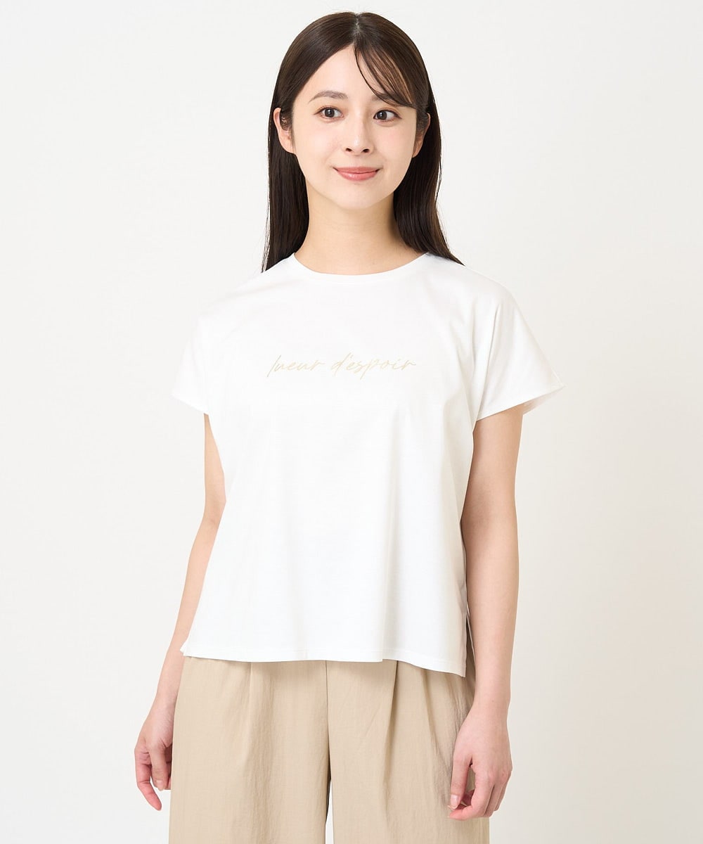 F1KGV60075 MK MICHEL KLEIN(小さいサイズ)(メゾン ドゥ サンク) 【小さいサイズ】フレンチスリーブ ロゴTシャツ/接触冷感/洗える/きれいめ派に ホワイト