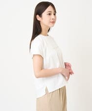 F1KGV60075 MK MICHEL KLEIN(小さいサイズ)(メゾン ドゥ サンク) 【小さいサイズ】フレンチスリーブ ロゴTシャツ/接触冷感/洗える/きれいめ派に ホワイト