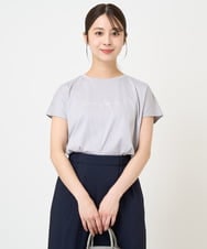 F1KGV60075 MK MICHEL KLEIN(小さいサイズ)(メゾン ドゥ サンク) 【小さいサイズ】フレンチスリーブ ロゴTシャツ/接触冷感/洗える/きれいめ派に ホワイト