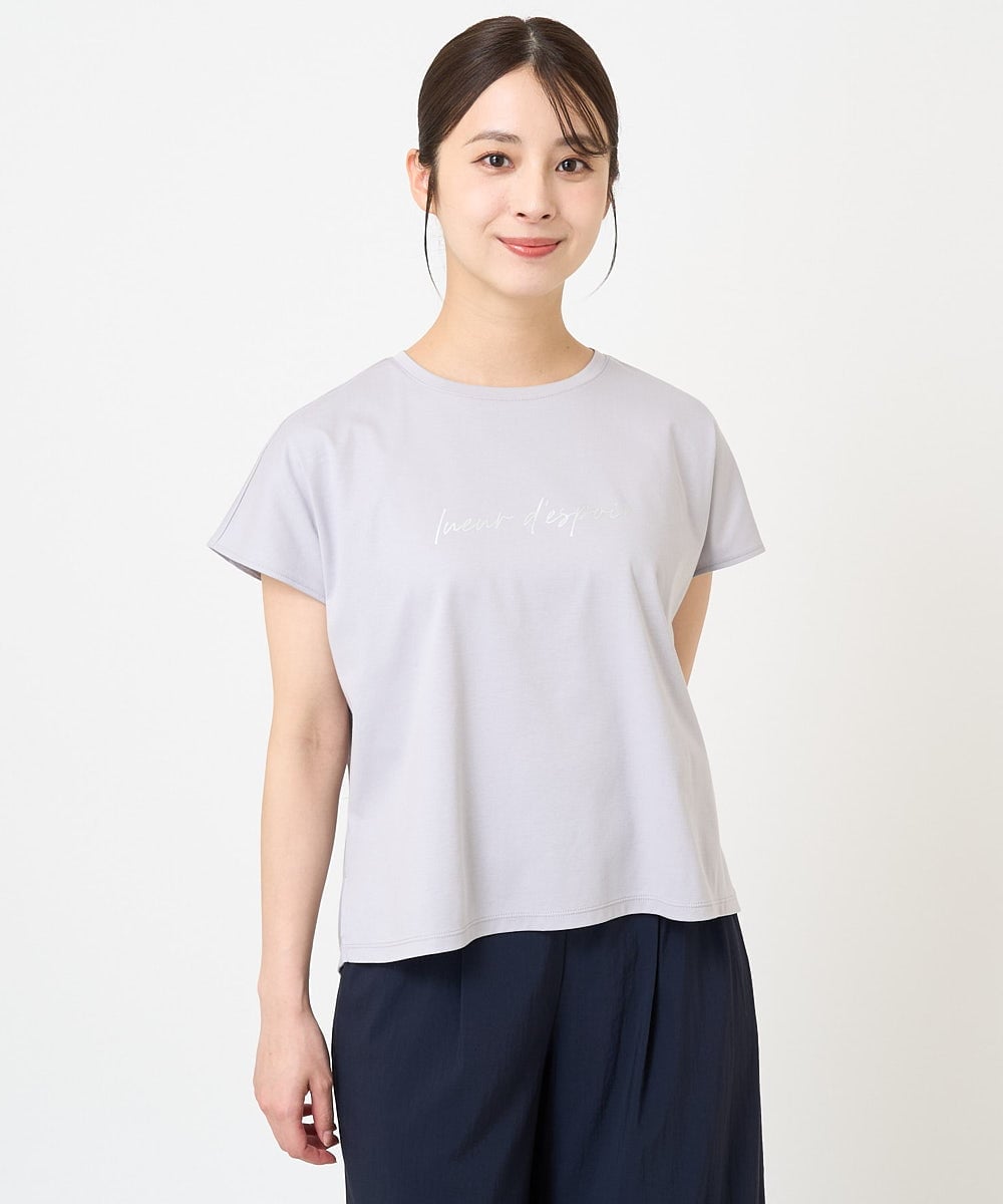 F1KGV60075 MK MICHEL KLEIN(小さいサイズ)(メゾン ドゥ サンク) 【小さいサイズ】フレンチスリーブ ロゴTシャツ/接触冷感/洗える/きれいめ派に ホワイト