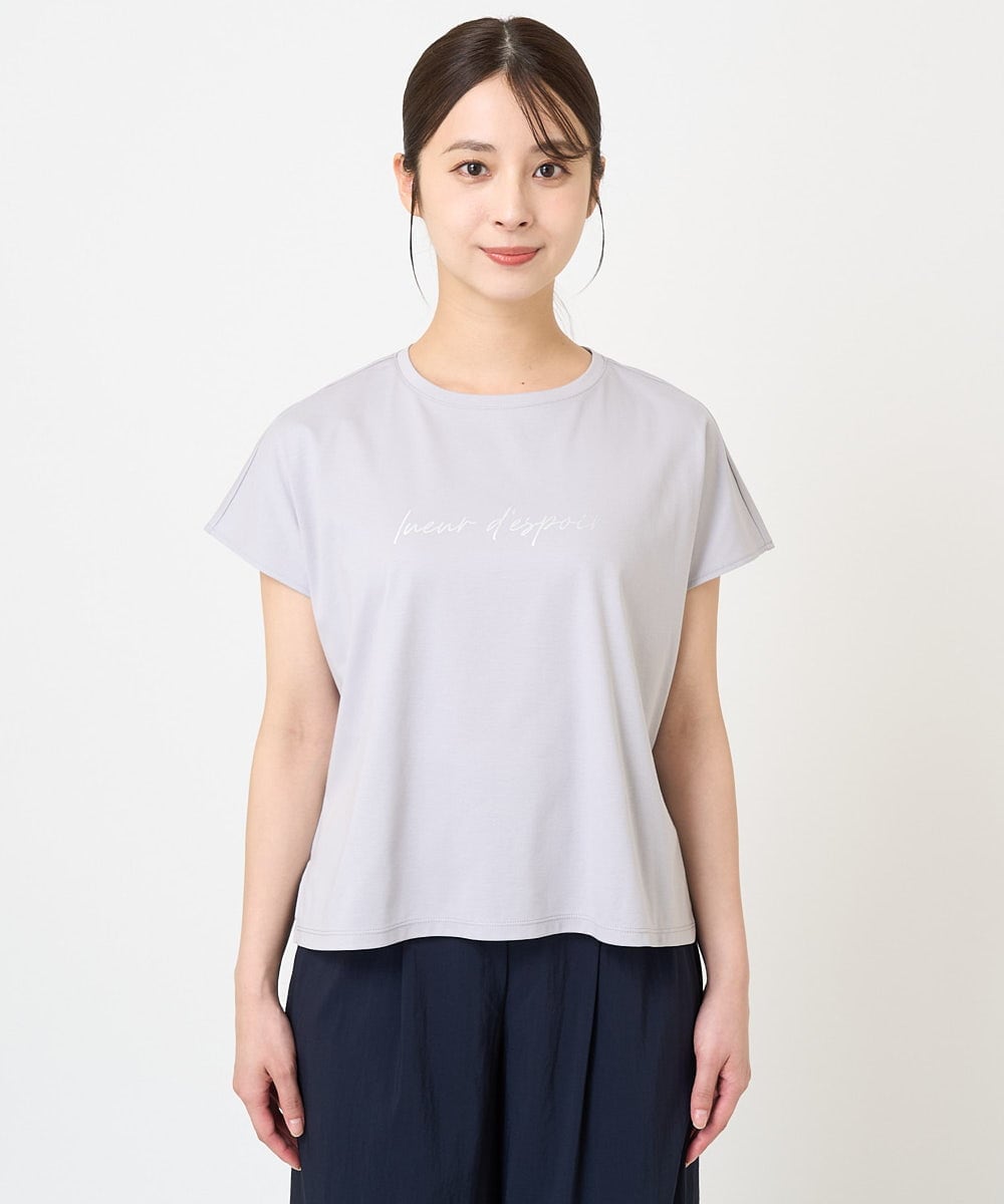 F1KGV60075 MK MICHEL KLEIN(小さいサイズ)(メゾン ドゥ サンク) 【小さいサイズ】フレンチスリーブ ロゴTシャツ/接触冷感/洗える/きれいめ派に ホワイト