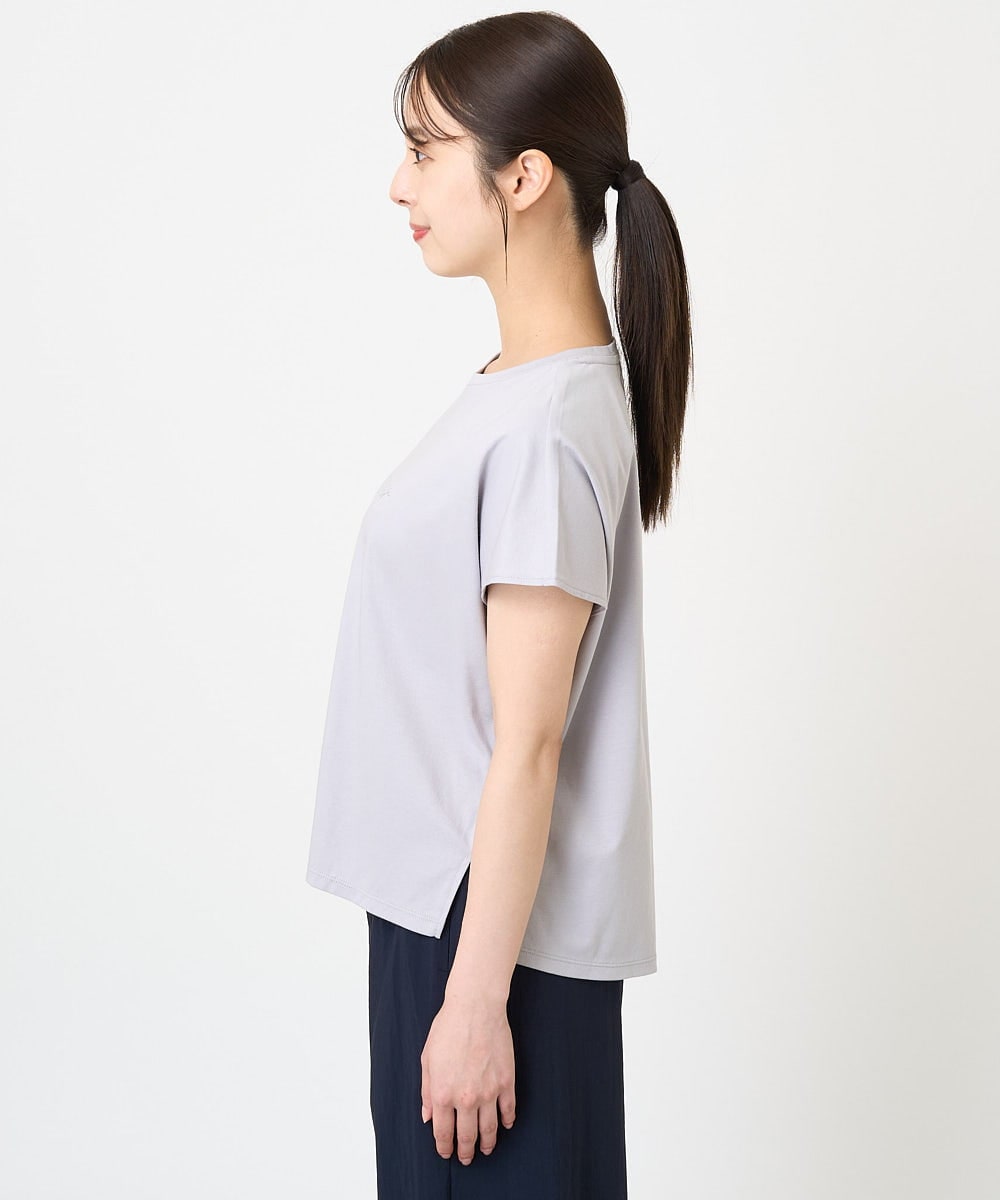 F1KGV60075 MK MICHEL KLEIN(小さいサイズ)(メゾン ドゥ サンク) 【小さいサイズ】フレンチスリーブ ロゴTシャツ/接触冷感/洗える/きれいめ派に ホワイト