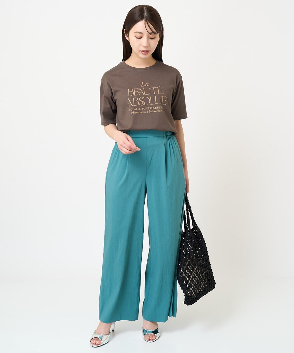 F1KGV62075 MK MICHEL KLEIN(小さいサイズ)(メゾン ドゥ サンク) 【小さいサイズ】ハーフスリーブ ロゴTシャツ/接触冷感/洗える/カジュアル派に ブラウン