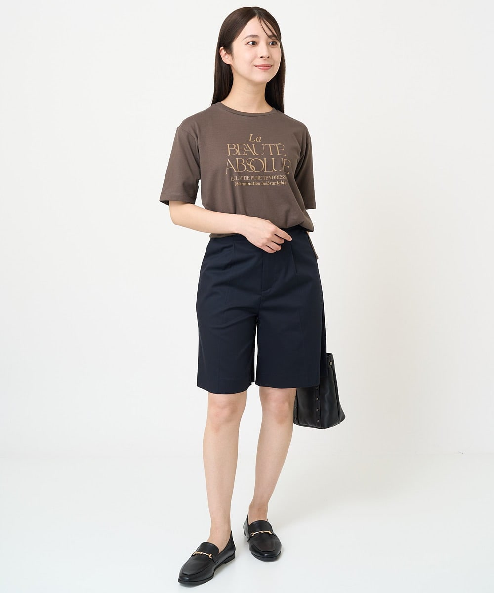 F1KGV62075 MK MICHEL KLEIN(小さいサイズ)(メゾン ドゥ サンク) 【小さいサイズ】ハーフスリーブ ロゴTシャツ/接触冷感/洗える/カジュアル派に ブラウン