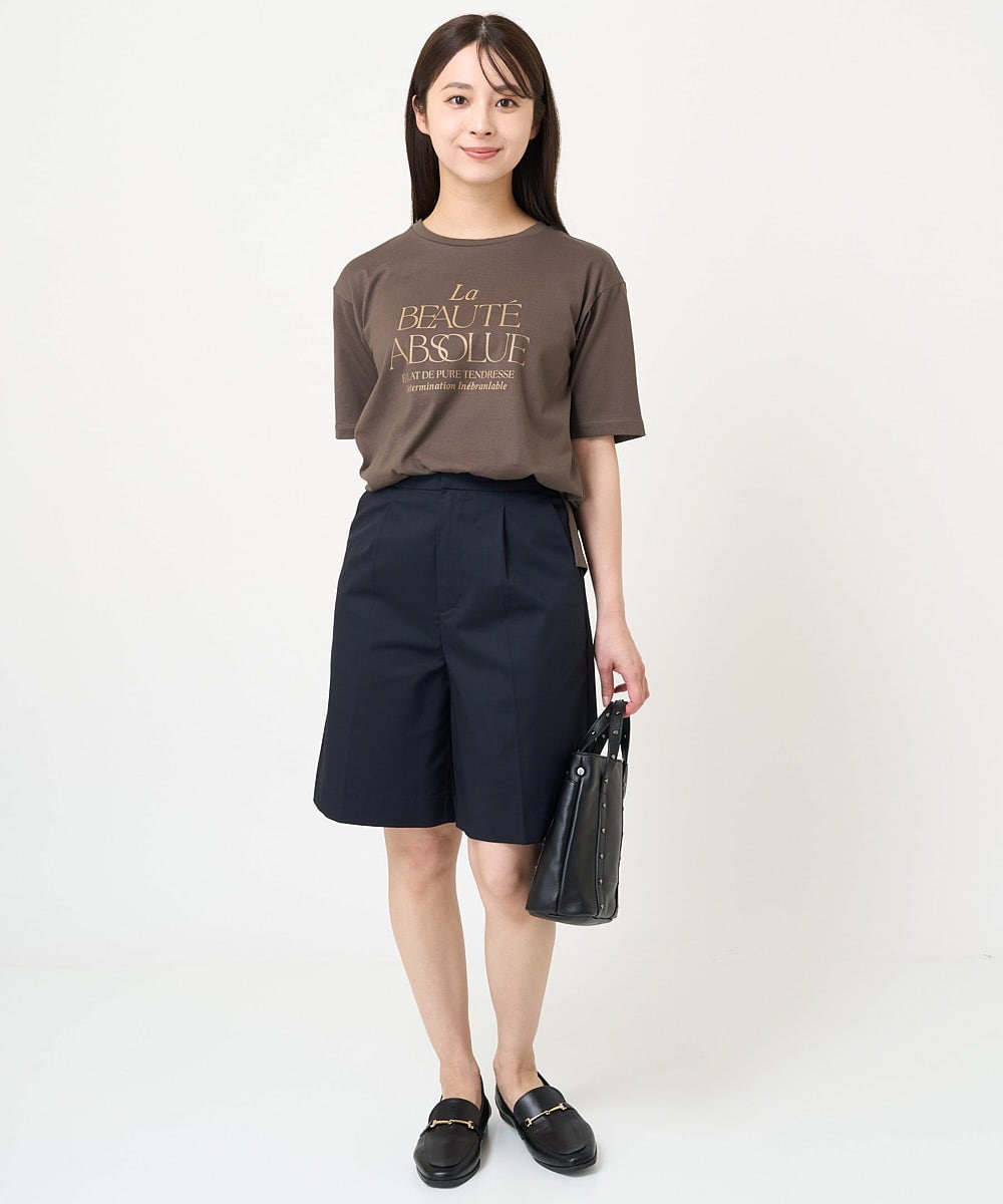 F1KGV62075 MK MICHEL KLEIN(小さいサイズ)(メゾン ドゥ サンク) 【小さいサイズ】ハーフスリーブ ロゴTシャツ/接触冷感/洗える/カジュアル派に ブラウン