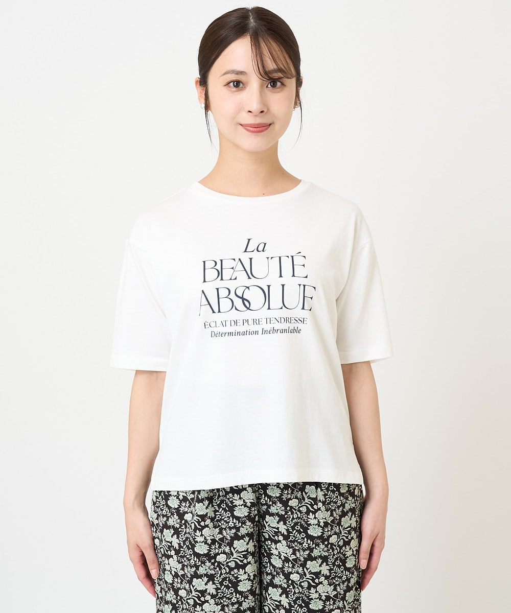 F1KGV62075 MK MICHEL KLEIN(小さいサイズ)(メゾン ドゥ サンク) 【小さいサイズ】ハーフスリーブ ロゴTシャツ/接触冷感/洗える/カジュアル派に ブラウン