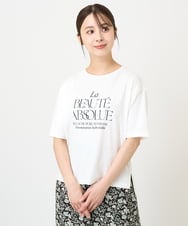 F1KGV62075 MK MICHEL KLEIN(小さいサイズ)(メゾン ドゥ サンク) 【小さいサイズ】ハーフスリーブ ロゴTシャツ/接触冷感/洗える/カジュアル派に ホワイト