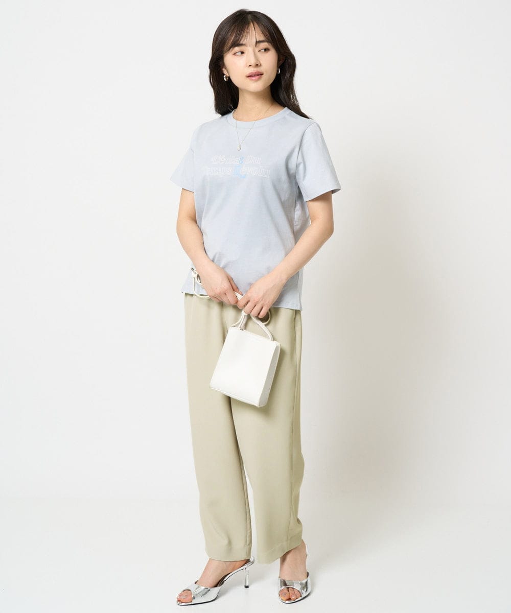F1KHA60075 MK MICHEL KLEIN(小さいサイズ)(メゾン ドゥ サンク) 【小さいサイズ】配色デザインロゴTシャツ/接触冷感/洗える ライトブルー