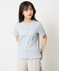 F1KHA60075 MK MICHEL KLEIN(小さいサイズ)(メゾン ドゥ サンク) 【小さいサイズ】配色デザインロゴTシャツ/接触冷感/洗える ライトブルー