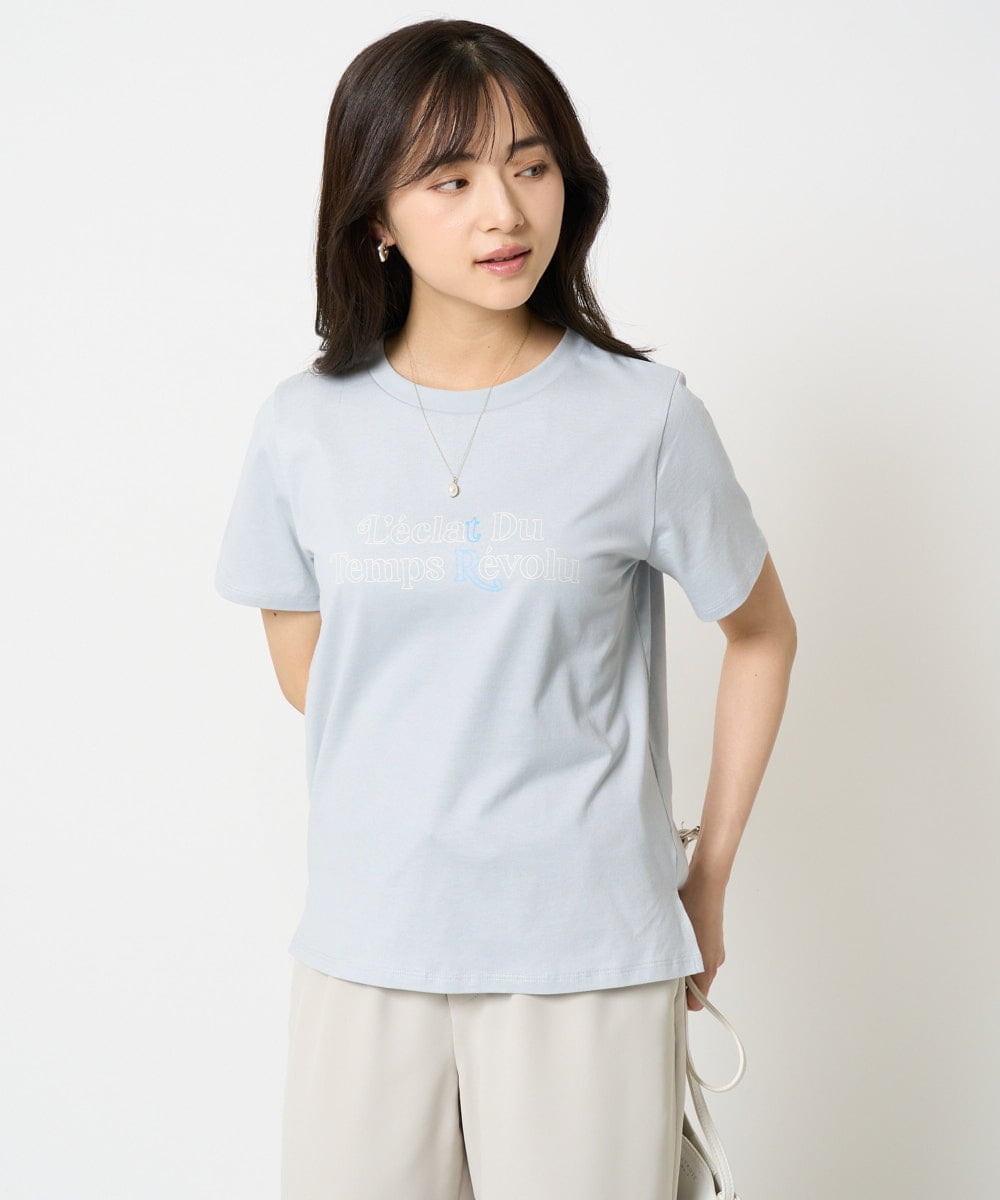 F1KHA60075 MK MICHEL KLEIN(小さいサイズ)(メゾン ドゥ サンク) 【小さいサイズ】配色デザインロゴTシャツ/接触冷感/洗える ライトブルー