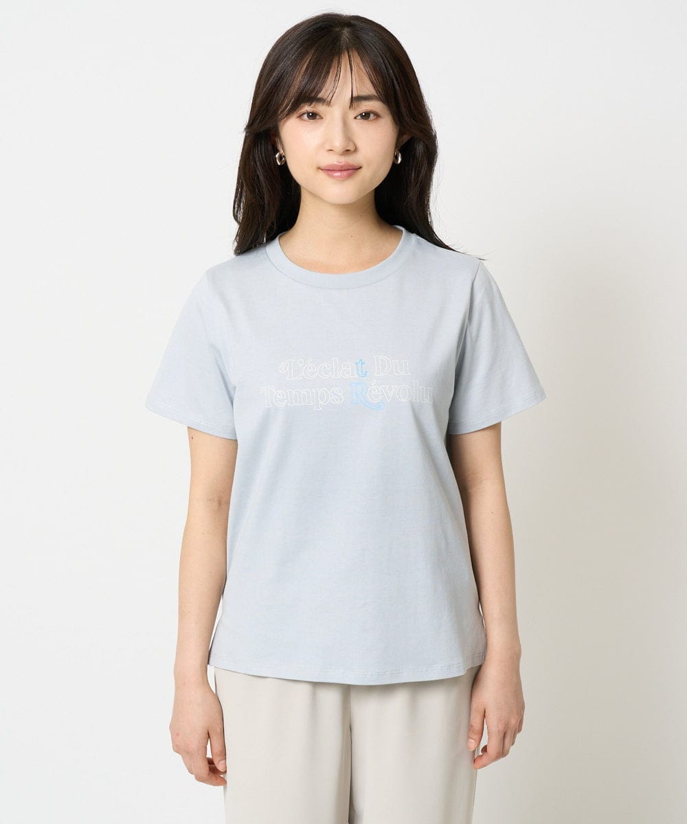 F1KHA60075 MK MICHEL KLEIN(小さいサイズ)(メゾン ドゥ サンク) 【小さいサイズ】配色デザインロゴTシャツ/接触冷感/洗える ライトブルー