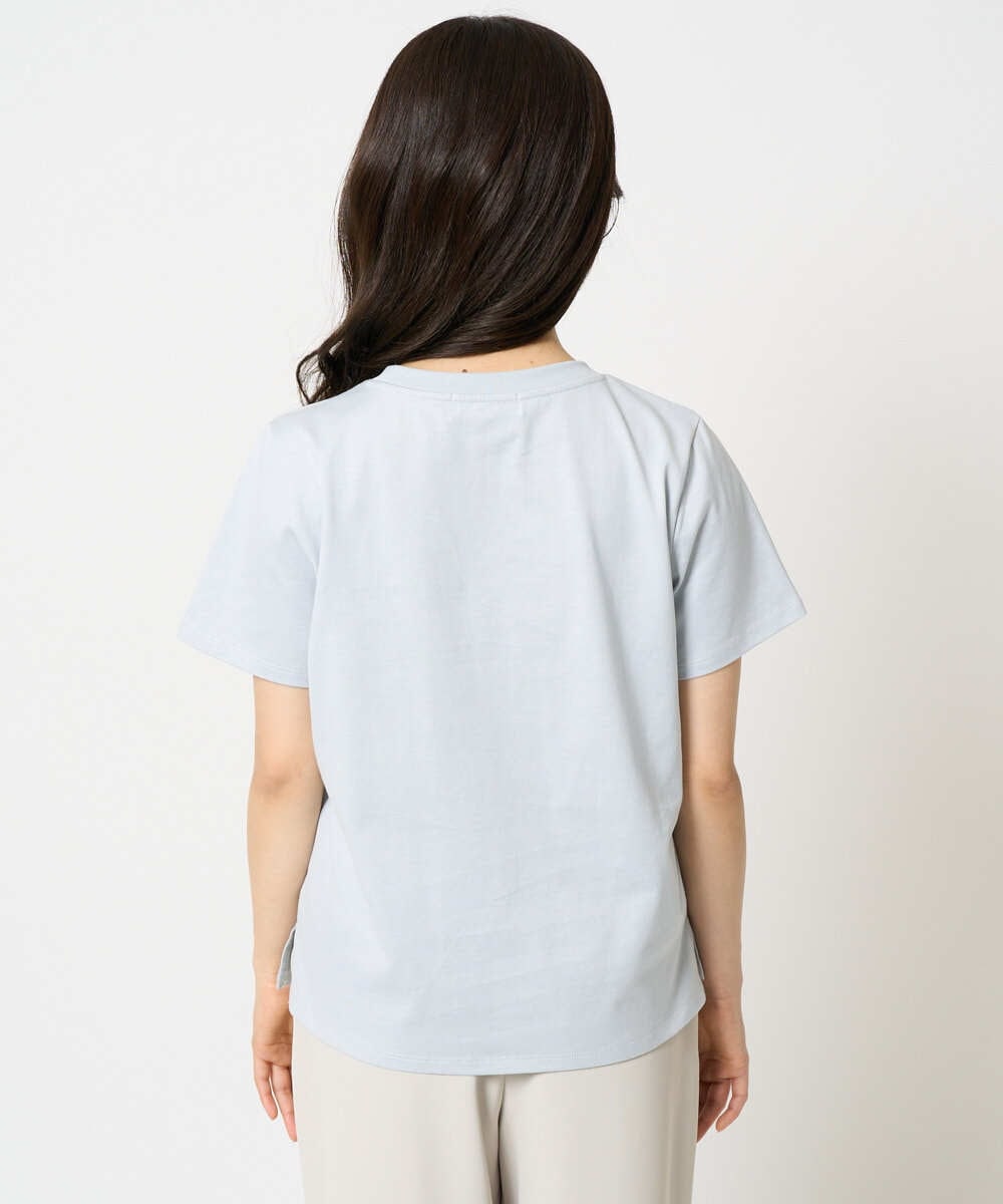 F1KHA60075 MK MICHEL KLEIN(小さいサイズ)(メゾン ドゥ サンク) 【小さいサイズ】配色デザインロゴTシャツ/接触冷感/洗える ライトブルー