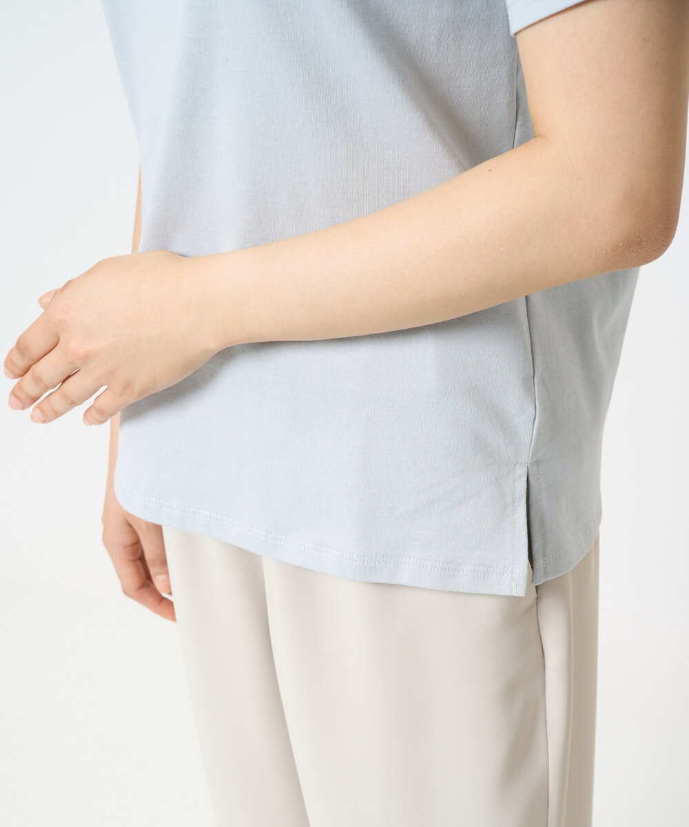 F1KHA60075 MK MICHEL KLEIN(小さいサイズ)(メゾン ドゥ サンク) 【小さいサイズ】配色デザインロゴTシャツ/接触冷感/洗える ライトブルー