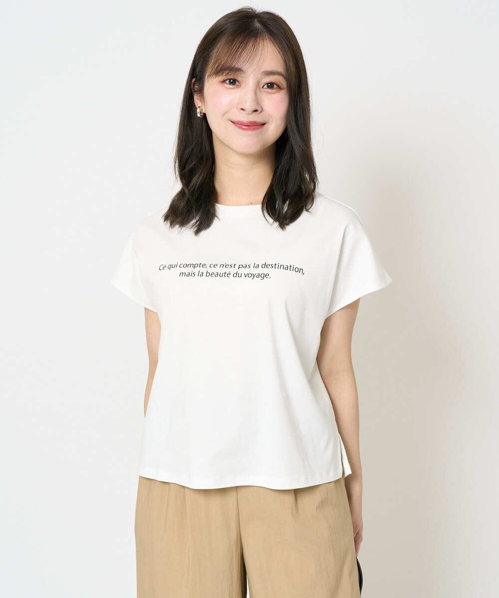 F1KHA61075 MK MICHEL KLEIN(小さいサイズ)(メゾン ドゥ サンク) 【小さいサイズ】フレンチスリーブロゴTシャツ/接触冷感/洗える ホワイト