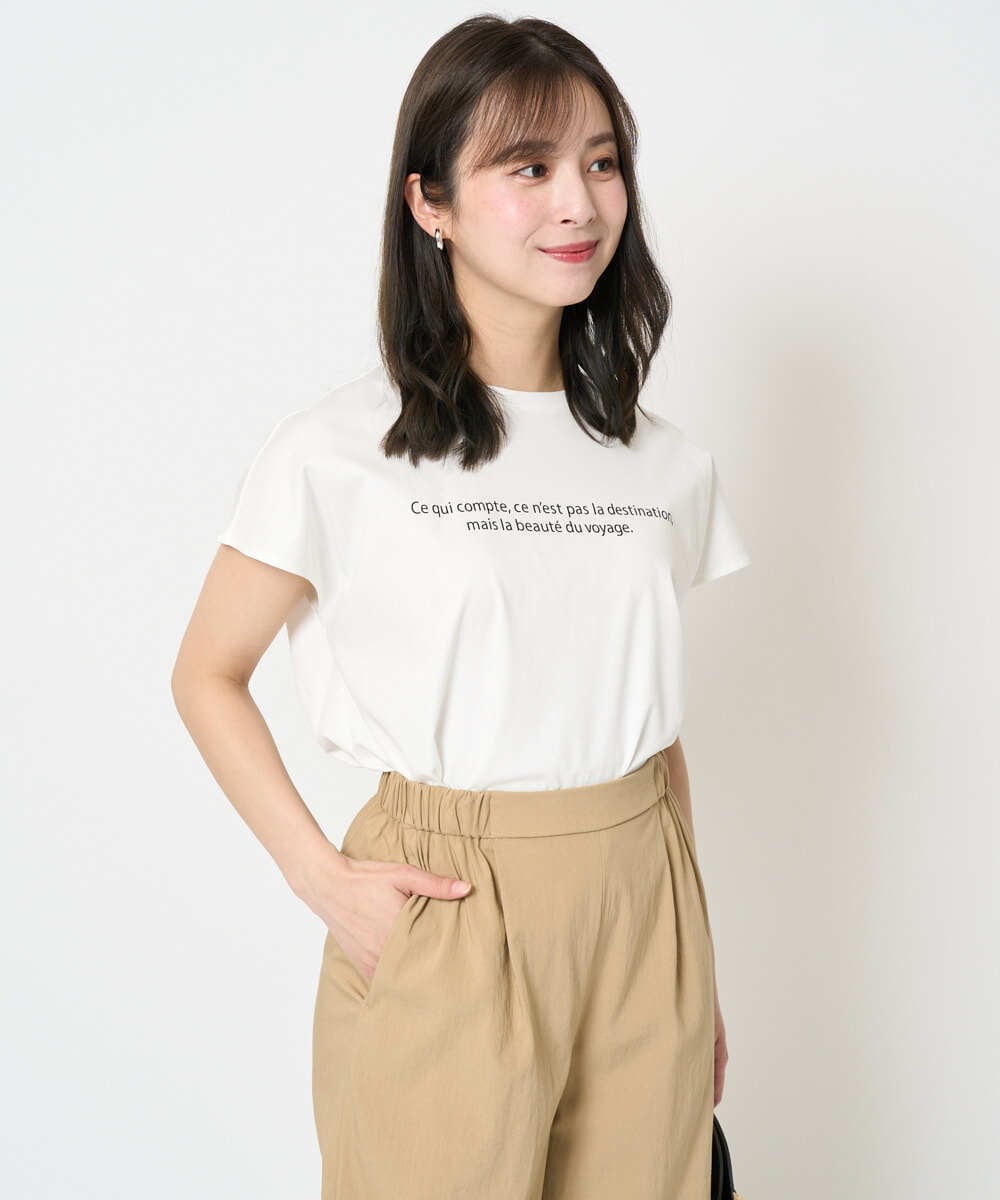 F1KHA61075 MK MICHEL KLEIN(小さいサイズ)(メゾン ドゥ サンク) 【小さいサイズ】フレンチスリーブロゴTシャツ/接触冷感/洗える ホワイト