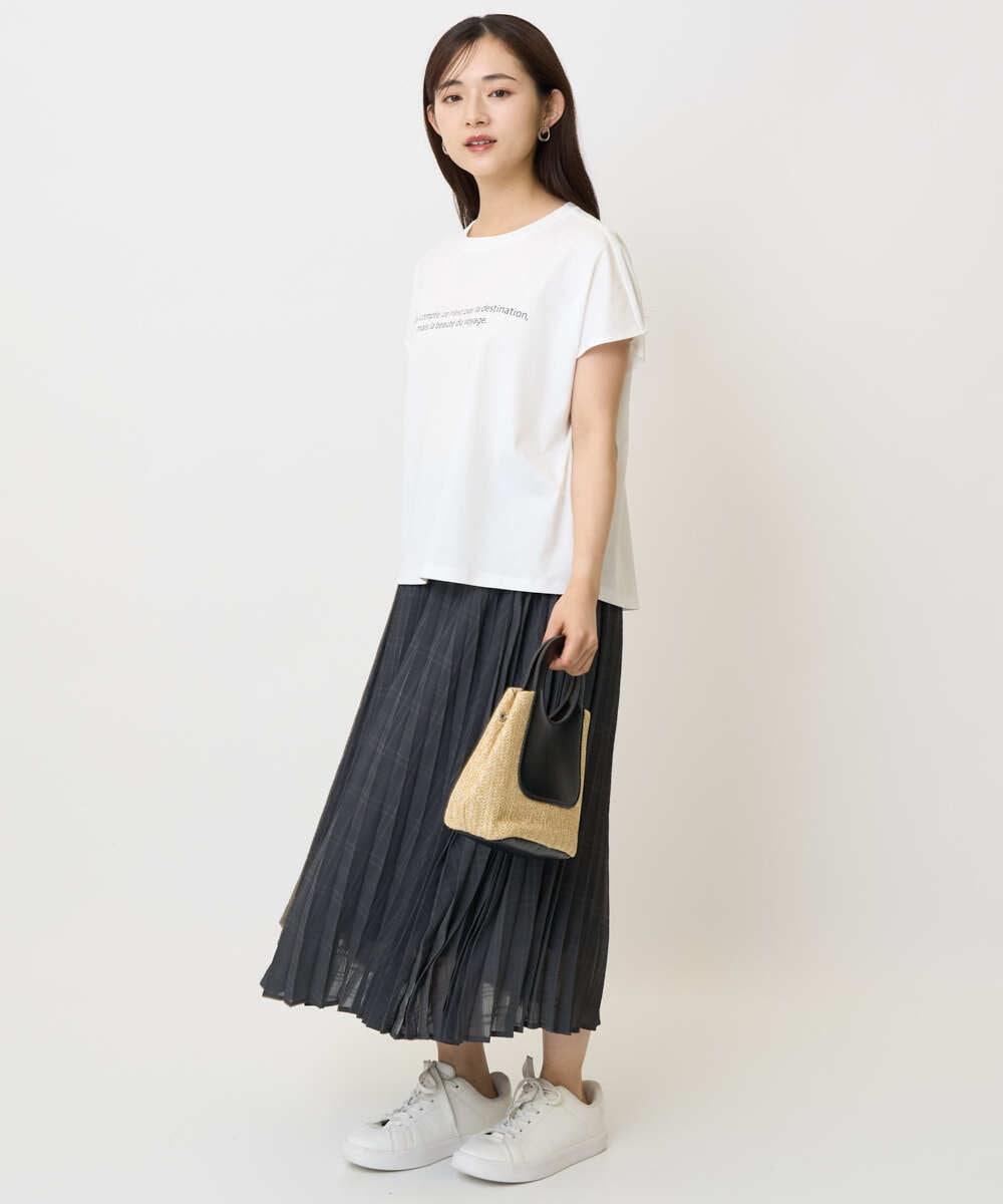 F1KHA61075 MK MICHEL KLEIN(小さいサイズ)(メゾン ドゥ サンク) 【小さいサイズ】フレンチスリーブロゴTシャツ/接触冷感/洗える ホワイト