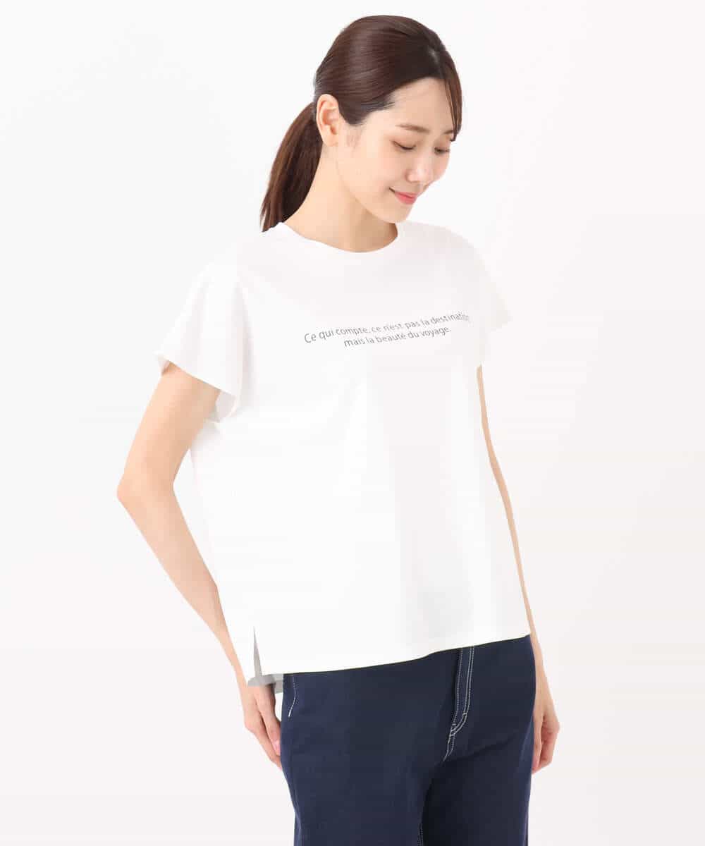F1KHA61075 MK MICHEL KLEIN(小さいサイズ)(メゾン ドゥ サンク) 【小さいサイズ】フレンチスリーブロゴTシャツ/接触冷感/洗える ホワイト