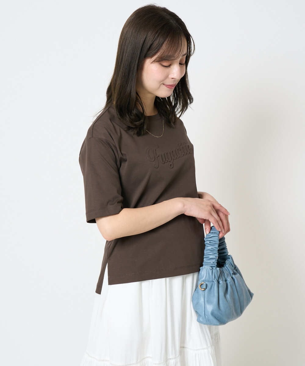 F1KHA62080 MK MICHEL KLEIN(小さいサイズ)(メゾン ドゥ サンク) 【小さいサイズ】リラックスシルエット ロゴTシャツ/接触冷感/洗える ホワイト