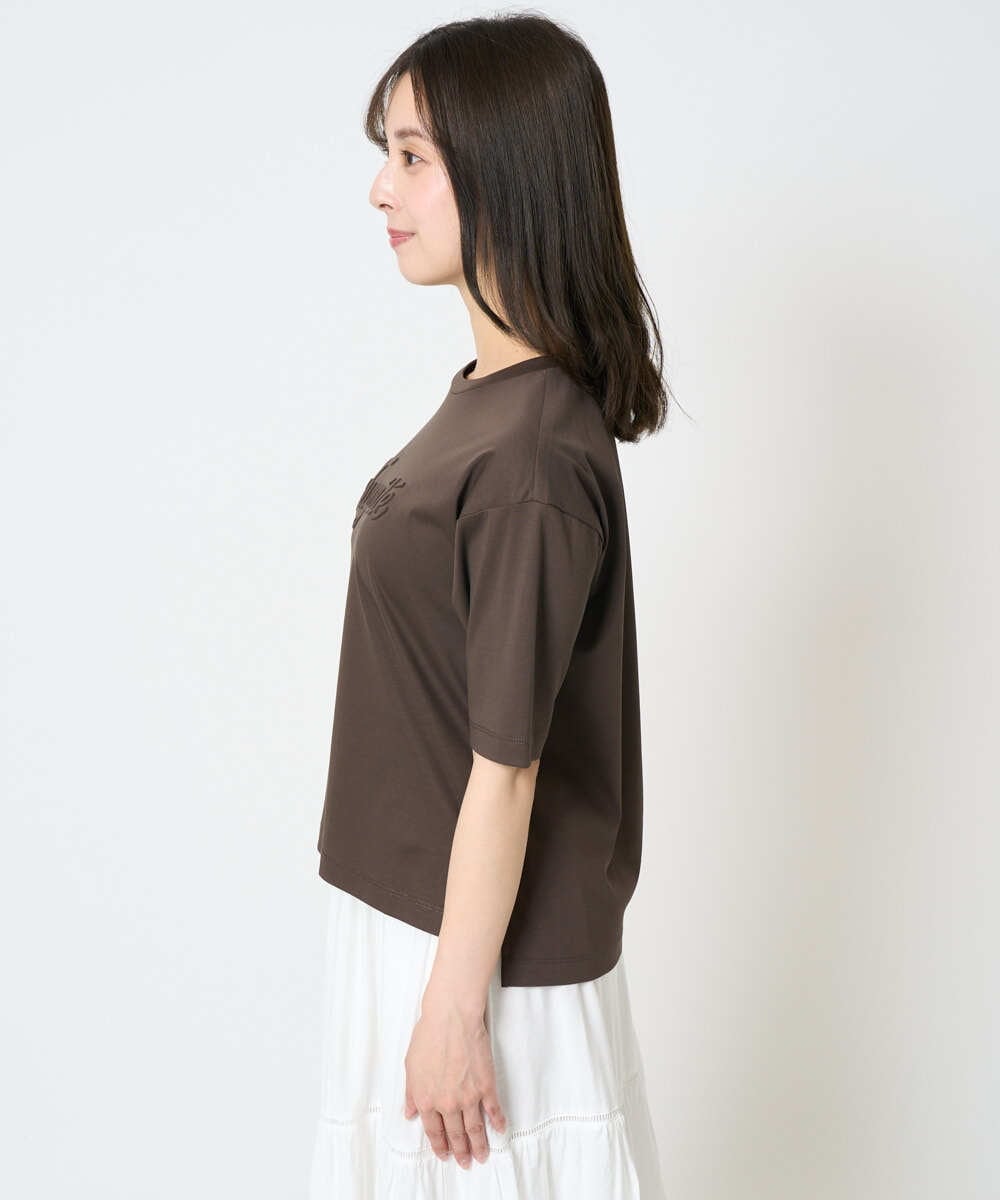 F1KHA62080 MK MICHEL KLEIN(小さいサイズ)(メゾン ドゥ サンク) 【小さいサイズ】リラックスシルエット ロゴTシャツ/接触冷感/洗える ホワイト