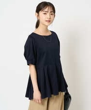 F1KHA62110 MK MICHEL KLEIN(小さいサイズ)(メゾン ドゥ サンク) 【小さいサイズ】タックディティールカットソー/接触冷感/洗える ネイビー