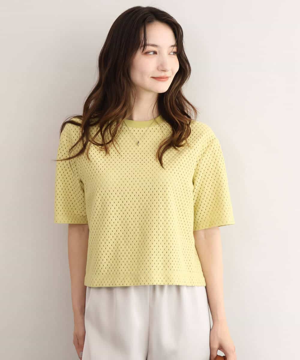 F1KID72110 MK MICHEL KLEIN(小さいサイズ)(メゾン ドゥ サンク) 【小さいサイズ】[洗える]ドット調アイレット レースTシャツ イエロー