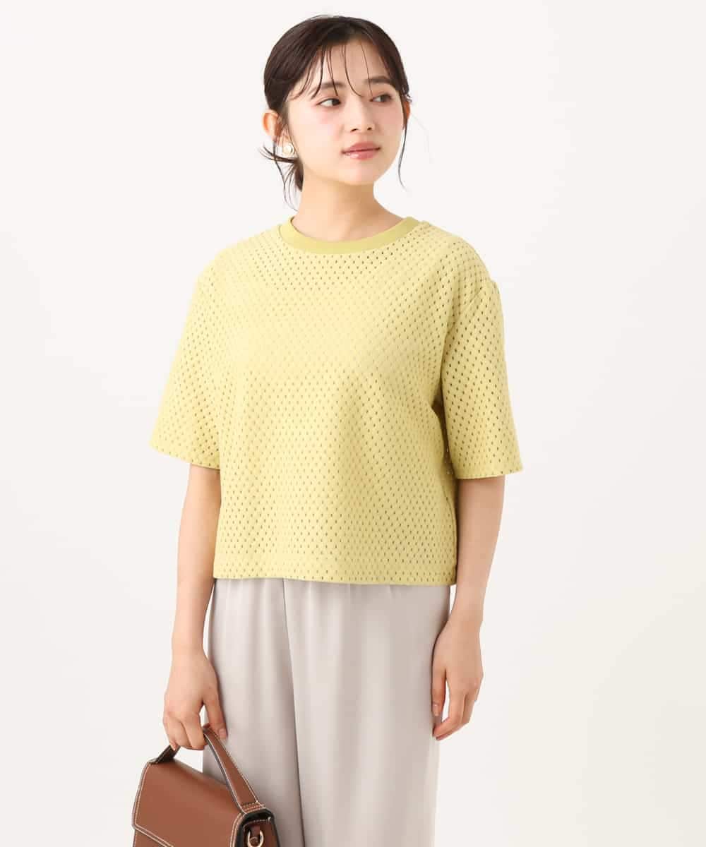 F1KID72110 MK MICHEL KLEIN(小さいサイズ)(メゾン ドゥ サンク) 【小さいサイズ】[洗える]ドット調アイレット レースTシャツ イエロー