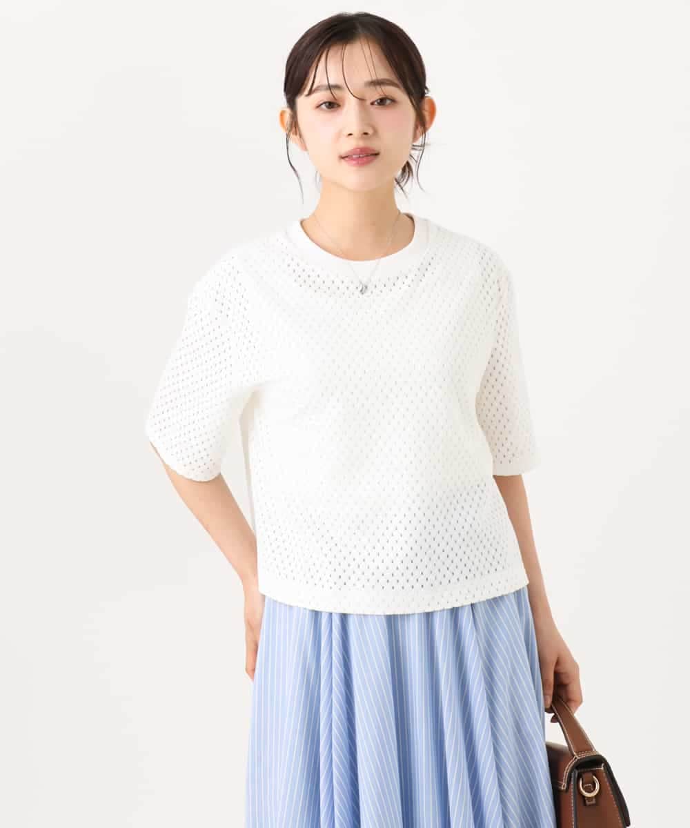 F1KID72110 MK MICHEL KLEIN(小さいサイズ)(メゾン ドゥ サンク) 【小さいサイズ】[洗える]ドット調アイレット レースTシャツ イエロー