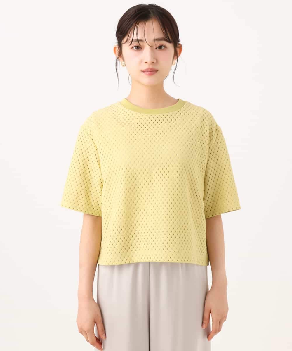 F1KID72110 MK MICHEL KLEIN(小さいサイズ)(メゾン ドゥ サンク) 【小さいサイズ】[洗える]ドット調アイレット レースTシャツ イエロー