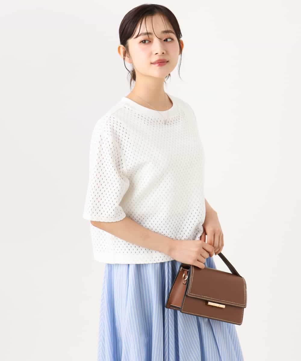 F1KID72110 MK MICHEL KLEIN(小さいサイズ)(メゾン ドゥ サンク) 【小さいサイズ】[洗える]ドット調アイレット レースTシャツ ホワイト
