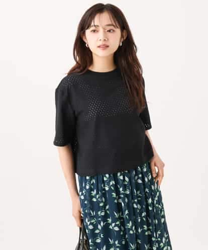 F1KID72110 MK MICHEL KLEIN(小さいサイズ) 【小さいサイズ】[洗える]ドット調アイレット レースTシャツ