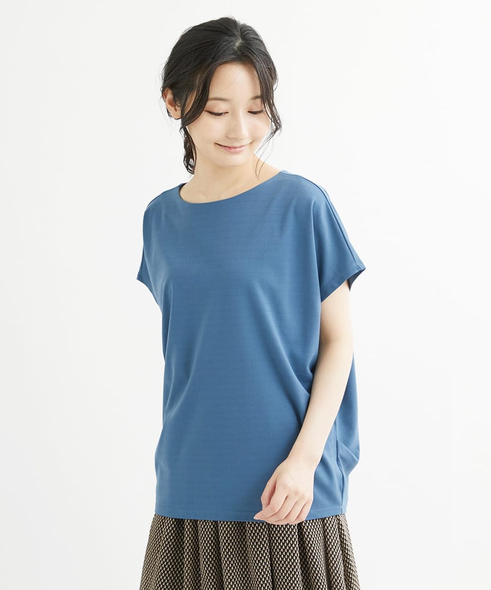 F1KIS18100 MK MICHEL KLEIN(小さいサイズ)(メゾン ドゥ サンク) 【小さいサイズ】半袖ポンチカットソー/洗える ブルー
