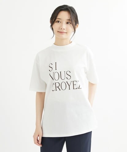 F1KIS19075  【小さいサイズ】モックネックロゴTシャツ/洗える