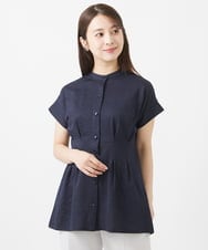 F1KIV71130 MK MICHEL KLEIN(小さいサイズ)(メゾン ドゥ サンク) 【小さいサイズ】サッカーストライプ ウエストタックカットソー/洗える ネイビー